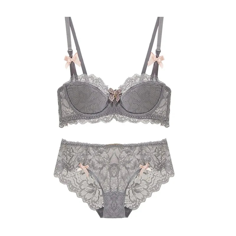 European French Pure Desire Bralette AB Cup Lace Bra Set Small Bust Push Up Wireless Comfort Or Chubby Girl Bow Design Plus Size