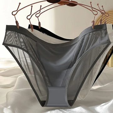 Ultra Thin Mesh Bikini briefs Sexy Smooth feel panties Plus size cotton crotch Low-Rise underpants women's fashion underwear