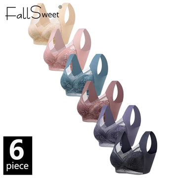 FallSweet Ice Silk Lace Bras for Women Wireless Push Up Bralette Deep V Plus Size  Brassiere Soft Lingerie Mom Underwear