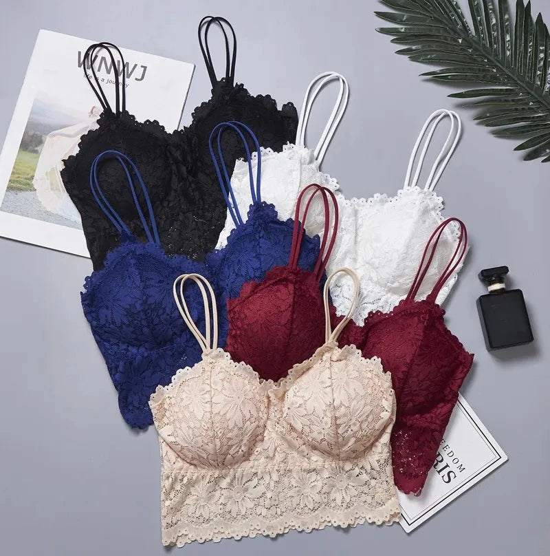 New Fashion Lace Bras Top Comfortable Bralette Flower Sexy Women Underwear Vest Female Hollow Out Wireless Lingerie Seamless Bra