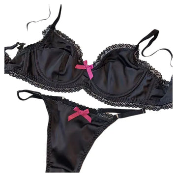 Women Underwear Set Ice Silk Sexy Lace See Through Push Up Bra Set Summer Spring Gathered Breathable Lingerie and Panty