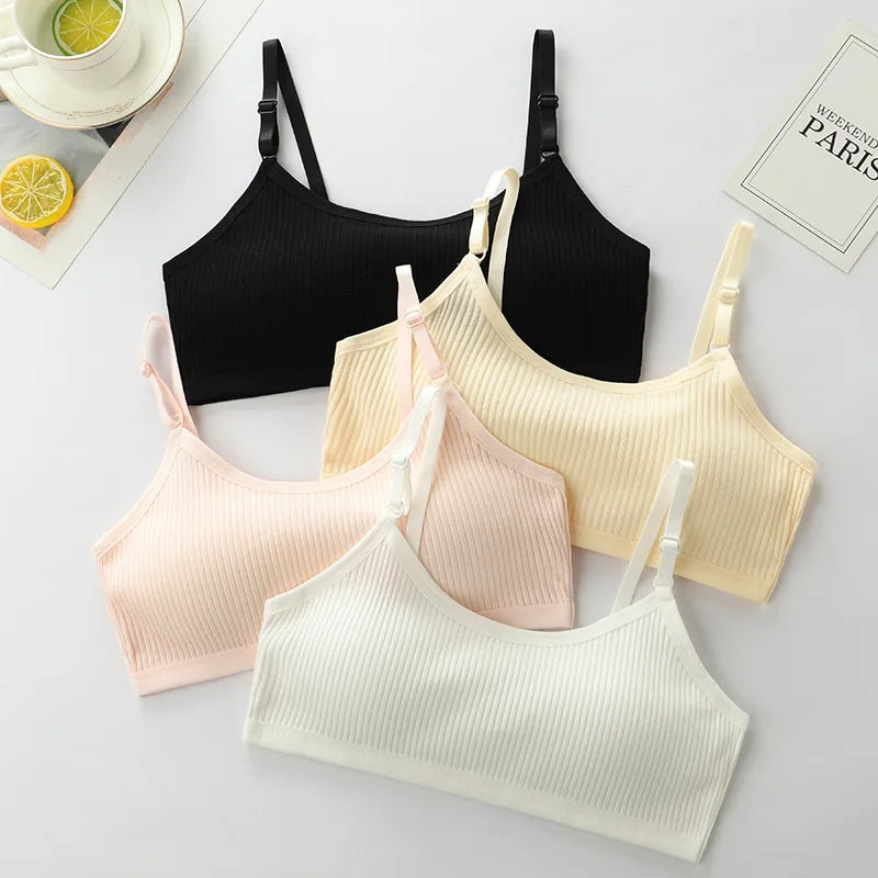 3pcs Cotton Children Innerwear Girls Bras Removable Sponge Cup Puberty Students Training Bras Breathable Teenage Girl Brassieres