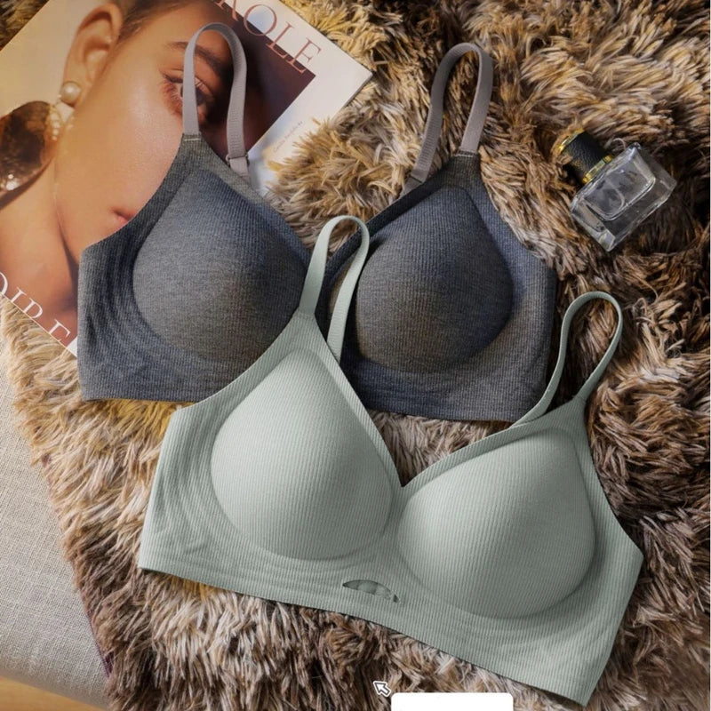 Women's Stainless Steel Bra Small Breasts Gathered Top Support Comfortable Thin Underwear No Steel Rings