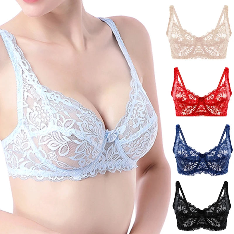Women's Sexy Lace Bra Plus Size Thin Bras Push Up Bralette Hollow Out Lingerie Brassiere Female Underwired Underwear