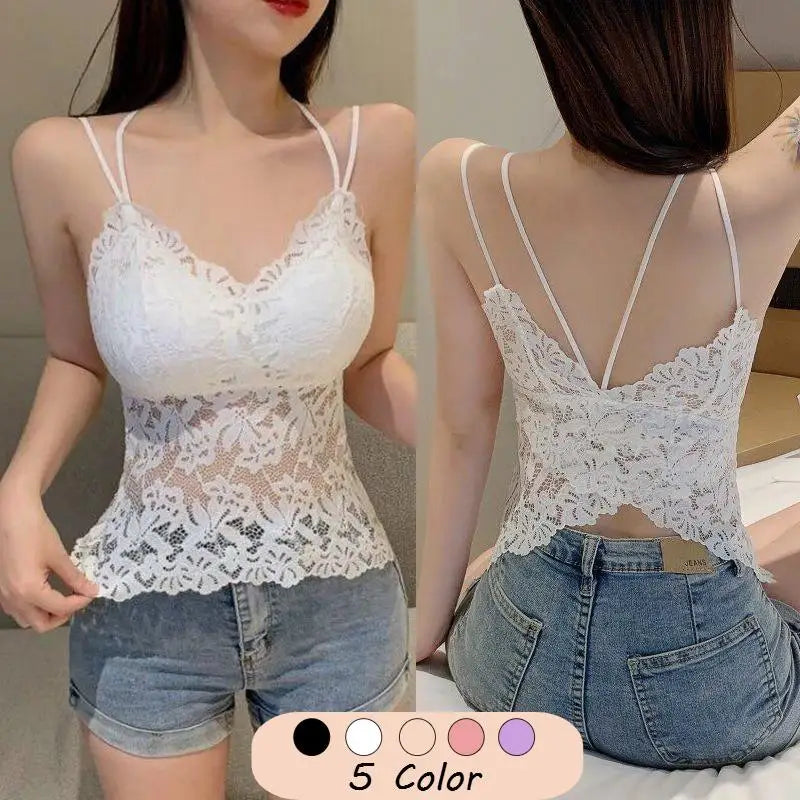 Women's Sexy Lace Cross-Strapped Camisole Wire Free With Bra Pads Female Summer Thin Seamless Breathable New Bras