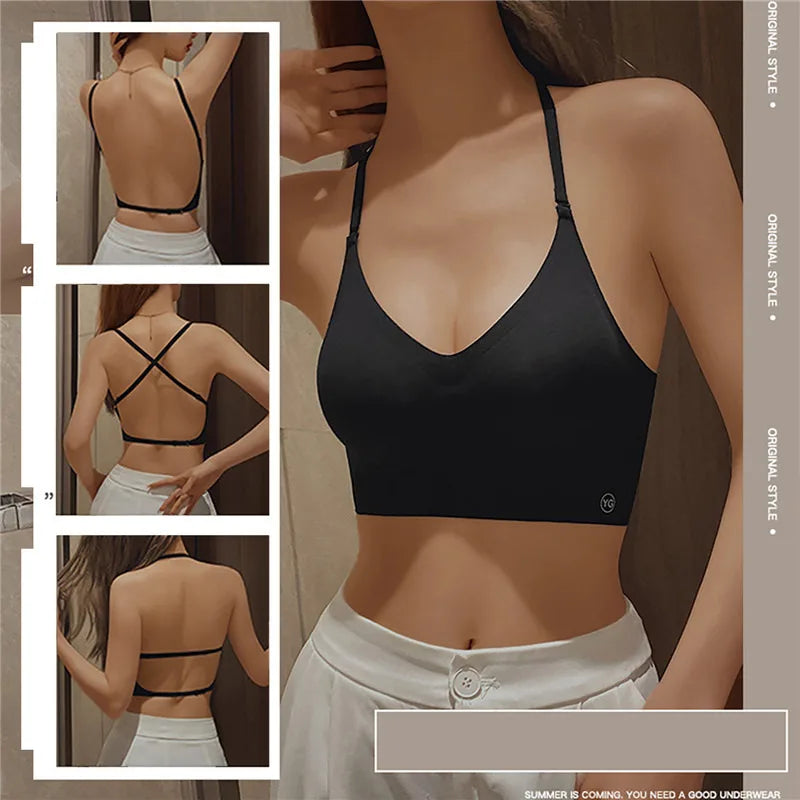 Invisible Push Up Bra Backless Sexy Women Bras Low Cut Plunge Brassiere Open Back Wedding Underwear Seamless Lingerie
