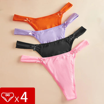 4pcs/Set Low Rise Solid Sexy Women Thongs Bow Elegant Sexy Lingerie Breathable Comfort Panties Fashion Style G-string Underwear