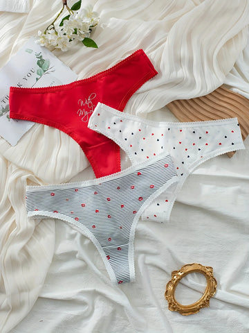 Three-piece mixed-color lip print women's thong summer comfortable heart-patterned pure cotton women's underwear