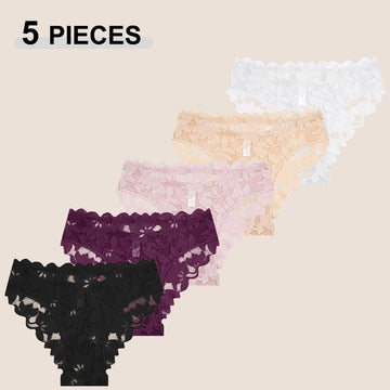 5Pcs/Set Summer Lace Breathable Underwear Women Solid Color High Quality S-XL Elastic Low Waist Panties Female Sexy Lingerie New