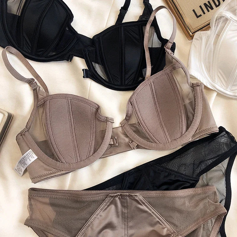 2 Pieces Summer Thin Cup Women Underwear Sexy Front Buckle Push Up Bra Set Adjustable Strap Brassiere Beautiful Back Lingerie