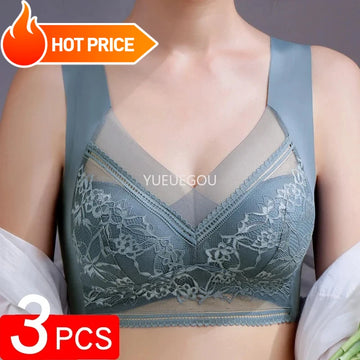 3 Pcs Women's Push Up Bralette Wireless Bras - 5cm Natural Lift, Seamless Lace Plus Size (L-6XL), No Underwire Comfort