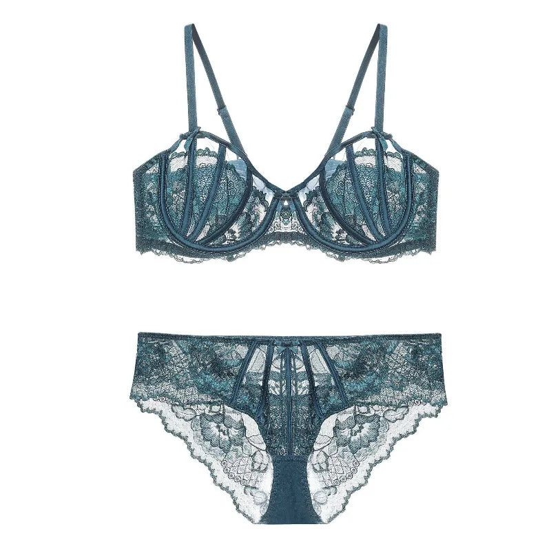 Summer Sexy Lace Bra Set Women's French Bunny Ears Push Up Lingerie Half Cup Demi Bra Lightweight Breathable Underwear 32-38 Set