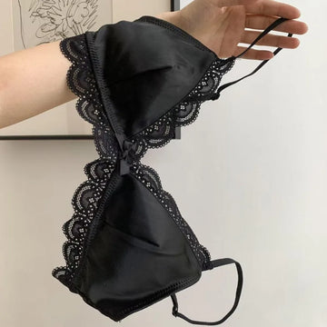 Fashion Triangle Cup Bow Lace Bra for Women Small Chest Satin Underwear Sweet Girl Breathable Comfortable Soft Bra