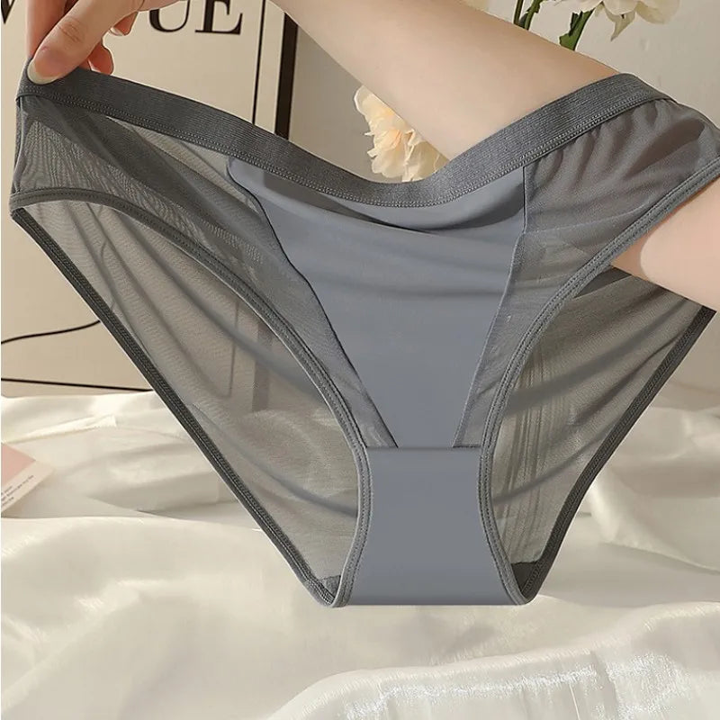 Ultra Thin Mesh Bikini briefs Sexy Smooth feel panties Plus size cotton crotch Low-Rise underpants women's fashion underwear