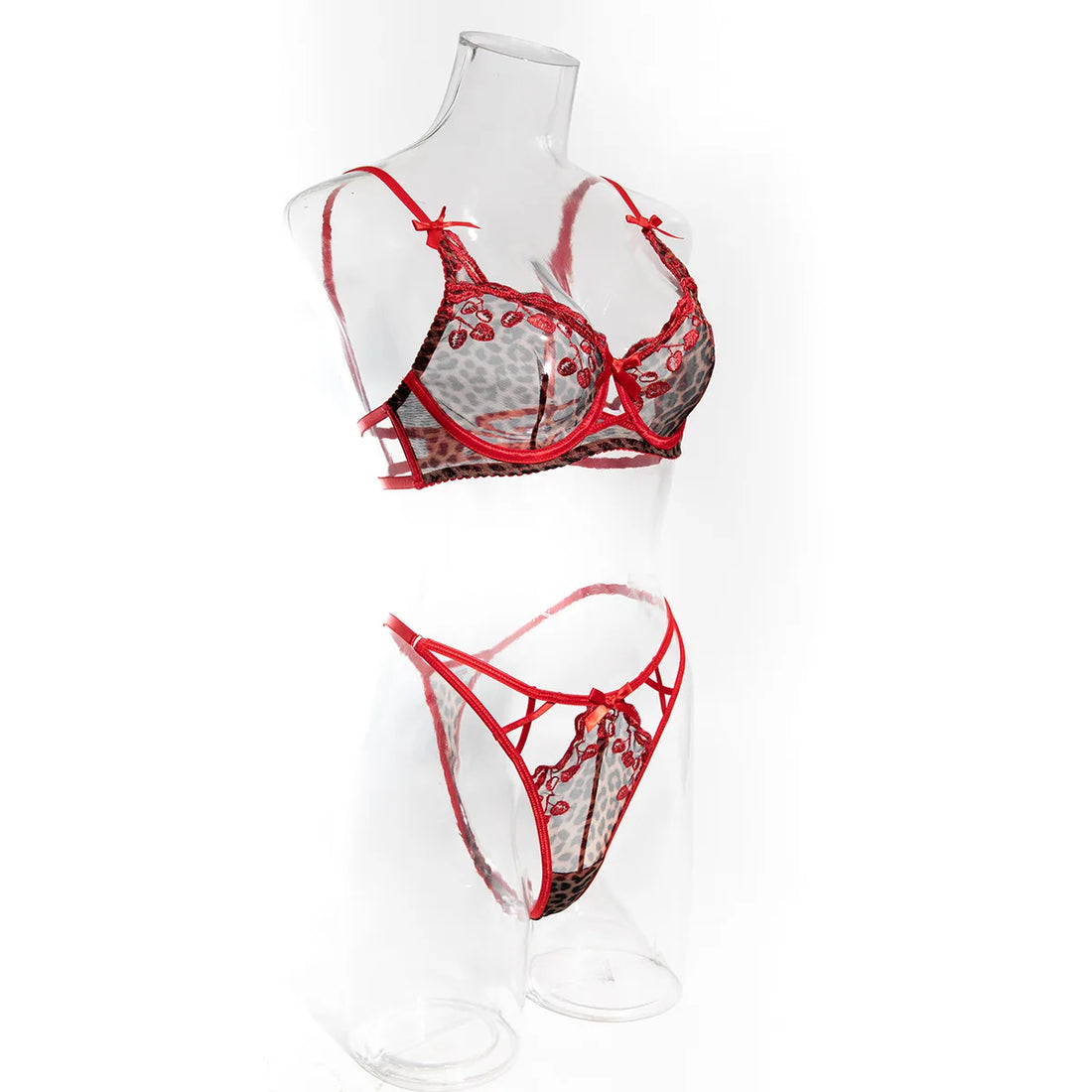 2-Piece Sexy Lingerie women's Leopard Print Mesh Embroidery Bra Set Women Underwear Summer Thin Push Up Bralette Lingerie Set