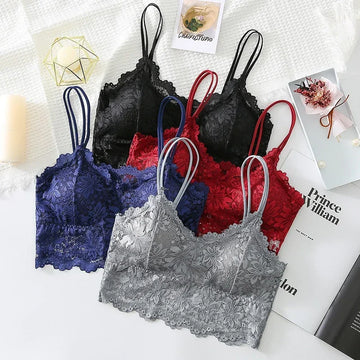 New Fashion Lace Bras Top Comfortable Bralette Flower Sexy Women Underwear Vest Female Hollow Out Wireless Lingerie Seamless Bra