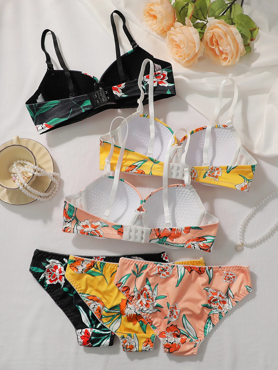 Hot Selling High-quality Multi-color Lingerie set For Women's Underwear Beautiful Print Push Up Bra Beach party bikini
