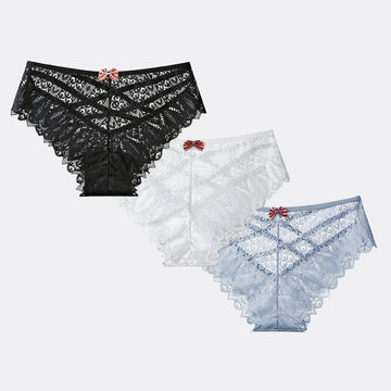 3Pcs Summer Lace Panties For Woman Transparent Hollow Out Sexy Briefs Female Lingerie Underwear Intimates Free Shipping BANNIROU