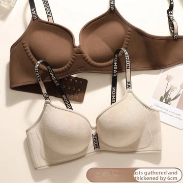 6CM Push Up Bra for Small Chest - Velvet Plunge Bra with Letter Straps, Comfortable Padded Underwear for Women