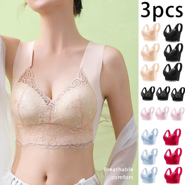 Ice Silk Seamless Lace Bra Top Support Underwear No Steel Ring Comfortable Large Size Bra Vest Bralette