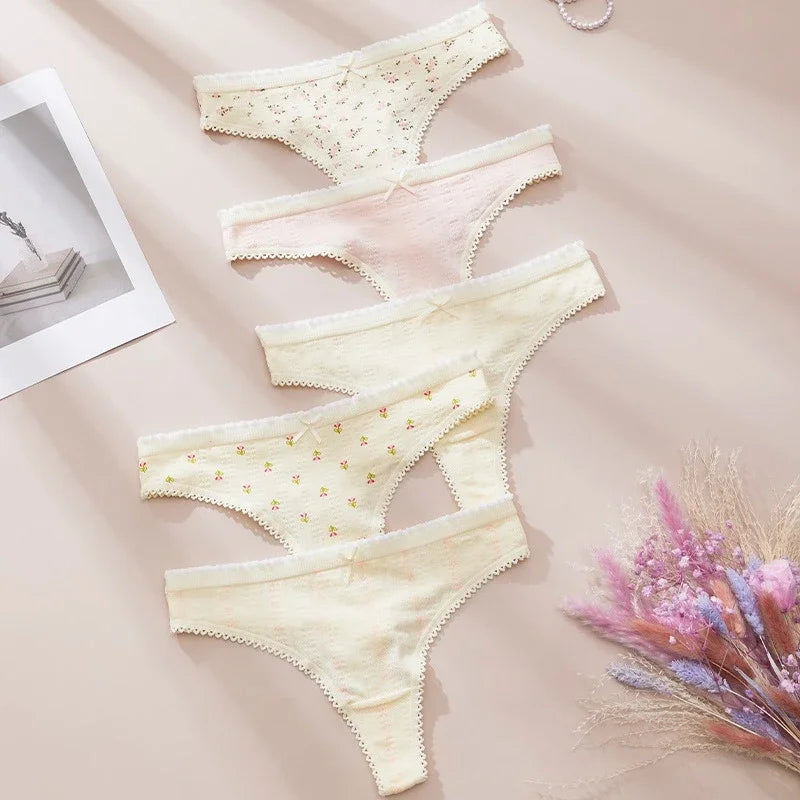 Girls Cute Flower Print Panties for Women Thongs Cotton Spring Summer Soft Lingeries Briefs Bow Women's Intimates Tangas Mujer
