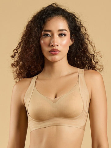 Padded Non wired Full Coverage Seamless T-Shirt Bra with Mesh Detailing